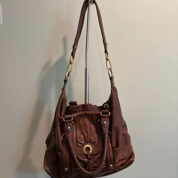 B. Makowsky brown leather shoulder bag with gold-tone hardware - Picture 3 of 8